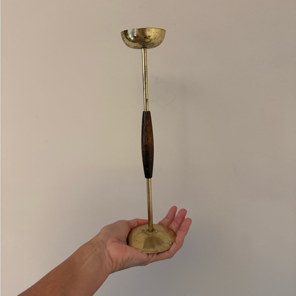 Vintage Danish  MCM votive candle holder with wood middle candle stick.